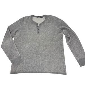 Vince Mens Wool Ribbed Knit Gray Henley Pullover Sweater XL
